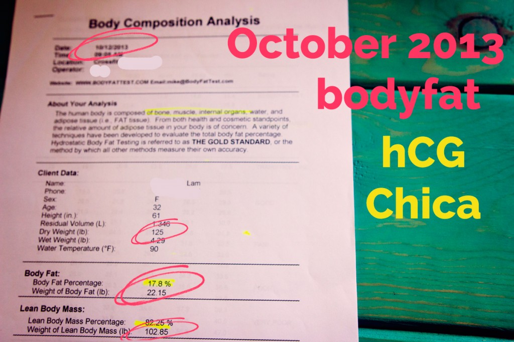 October 2013 Body Fat Test - 1 year after hCG - hcgchica.com