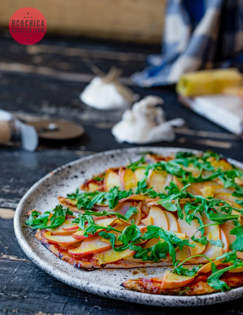 P2 hCG Diet Pizza Recipe - Apple BBQ Meatza with Wilted Arugula - hcgchicarecipes.com